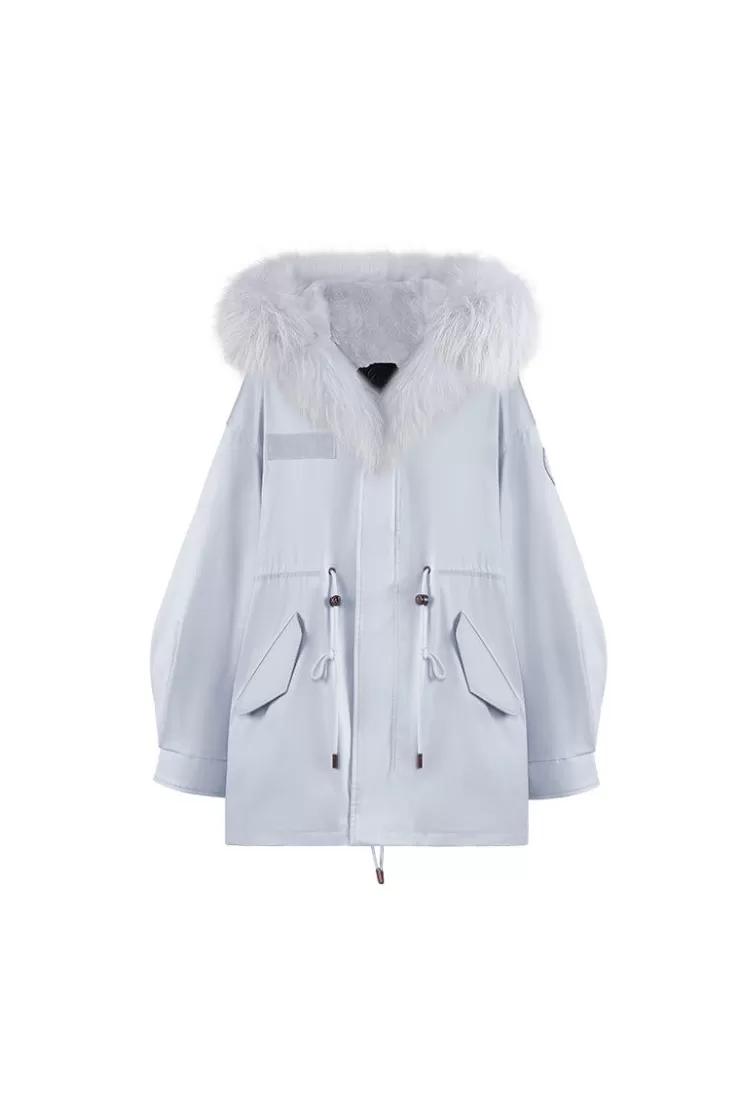 Ozlana Airy Blue Oversize Parka +Blue Rabbit Fur/Raccoon Fur | Women Classic & Designer Parkas
