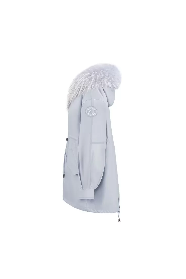 Ozlana Airy Blue Oversize Parka +Blue Rabbit Fur/Raccoon Fur | Women Classic & Designer Parkas