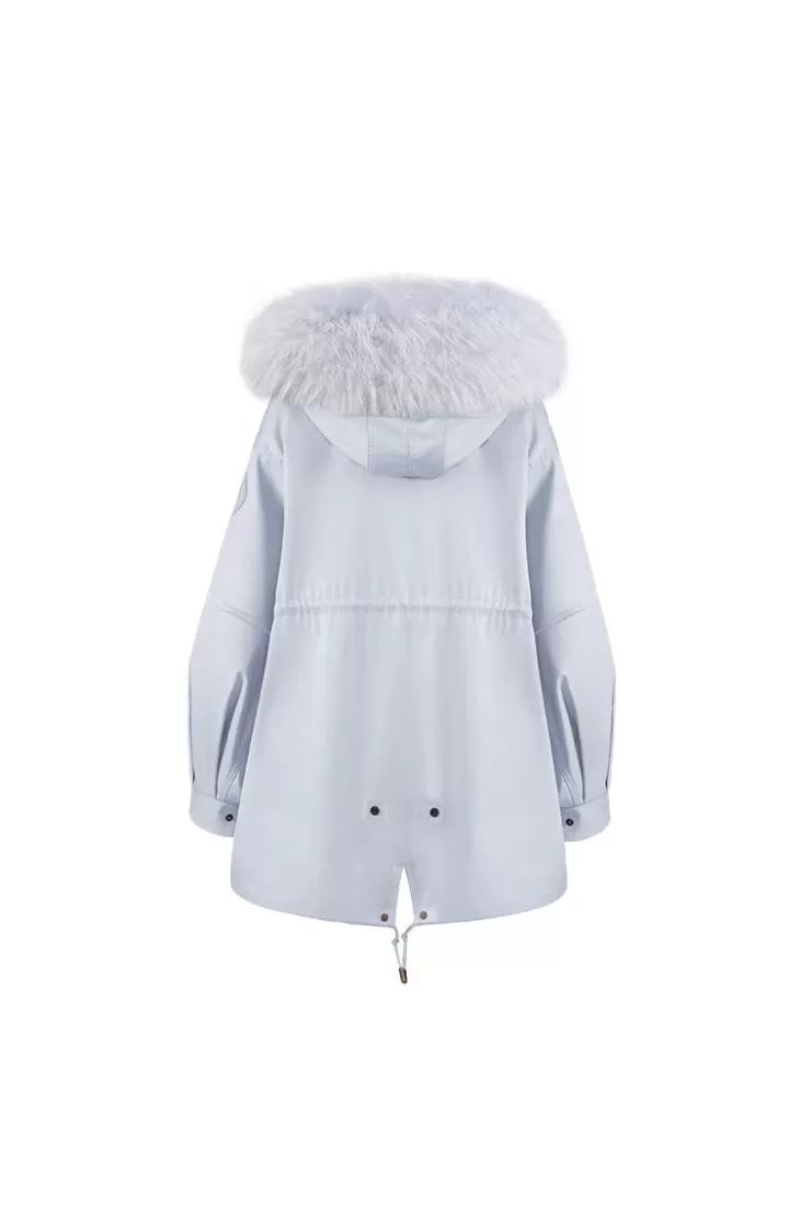 Ozlana Airy Blue Oversize Parka +Blue Rabbit Fur/Raccoon Fur | Women Classic & Designer Parkas