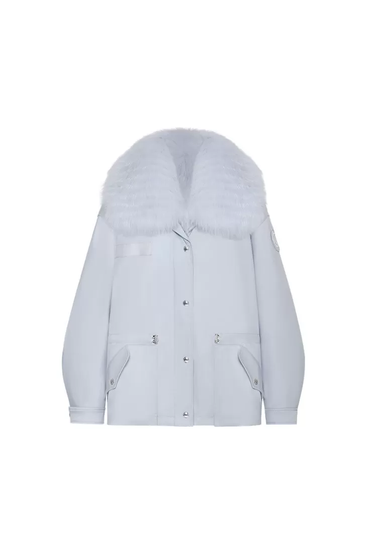 Ozlana Airy Blue Transform Parka +Blue Lapel Fur Coat | Women Classic & Designer Parkas
