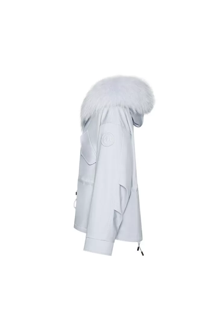 Ozlana Airy Blueshort Oversize Parka+Blue Rabbit Fur/Raccoon Fur | Women Classic & Designer Parkas