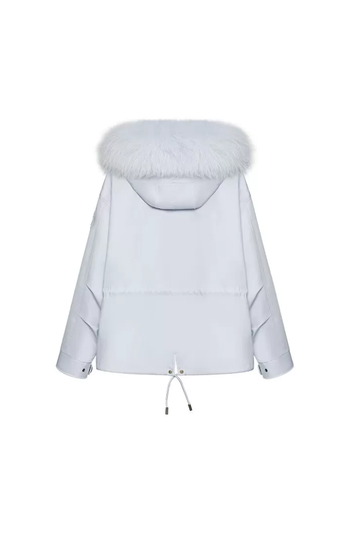 Ozlana Airy Blueshort Oversize Parka+Blue Rabbit Fur/Raccoon Fur | Women Classic & Designer Parkas