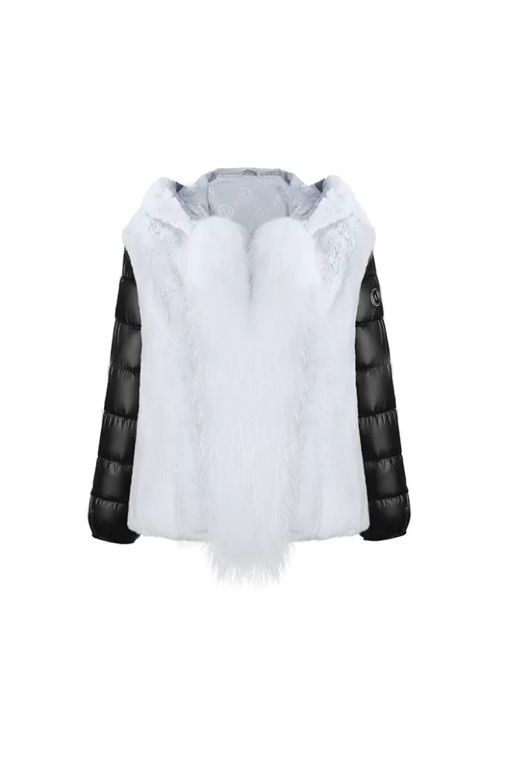 Ozlana Airy Blueshort Oversize Parka+Blue Rabbit Fur/Raccoon Fur | Women Classic & Designer Parkas