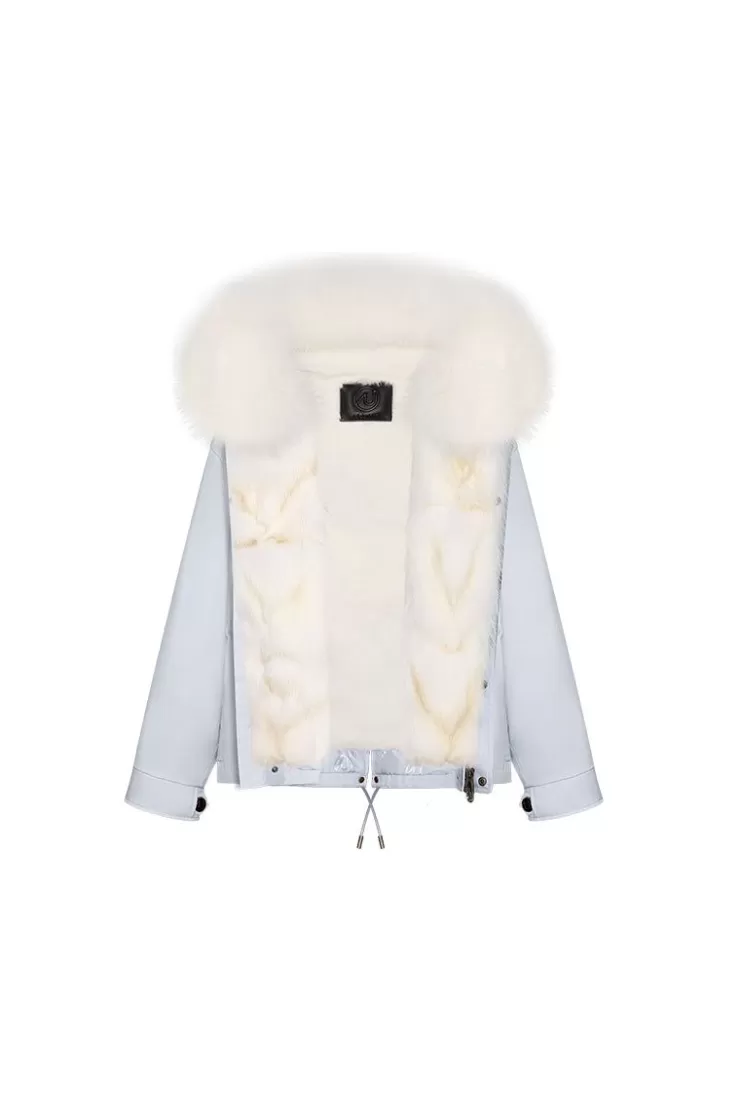 Ozlana Airy Blueshort Oversize Parka+White Snow Fox | Women Classic & Designer Parkas