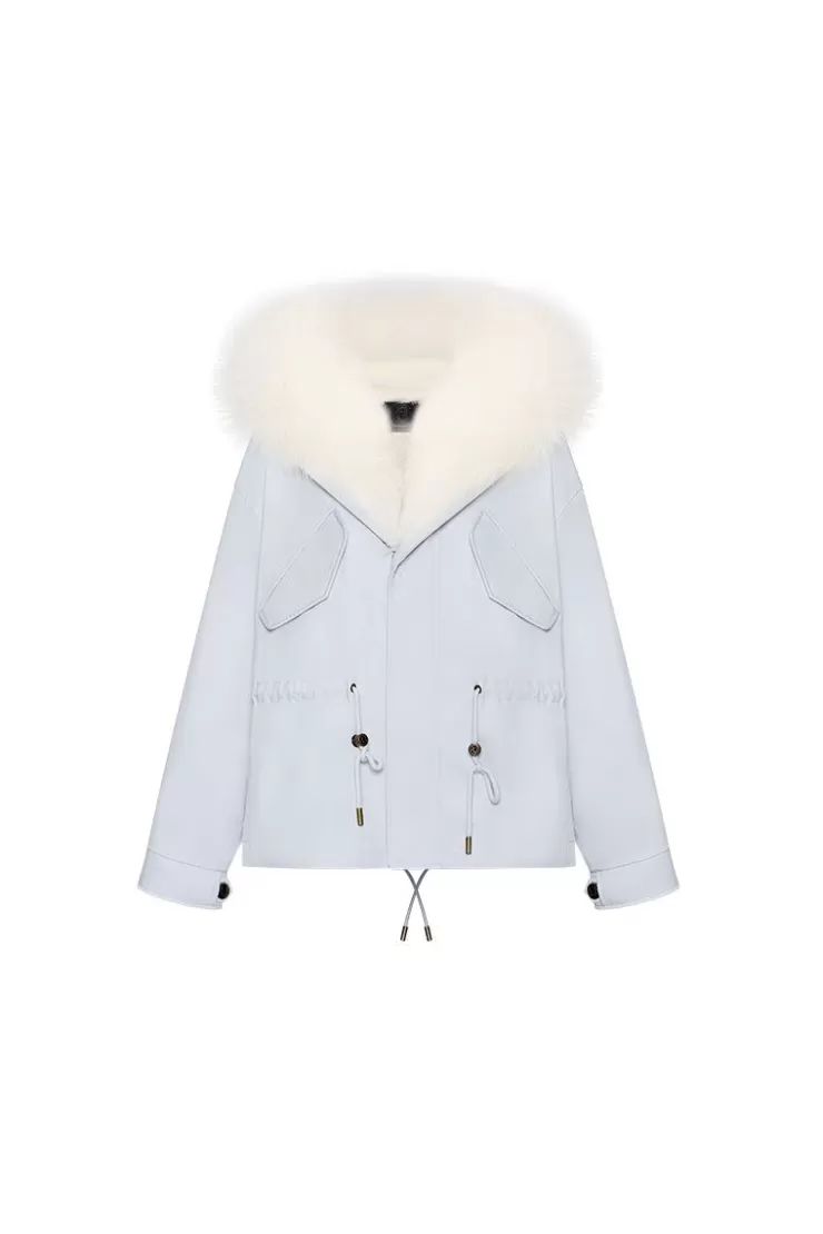 Ozlana Airy Blueshort Oversize Parka+White Snow Fox | Women Classic & Designer Parkas