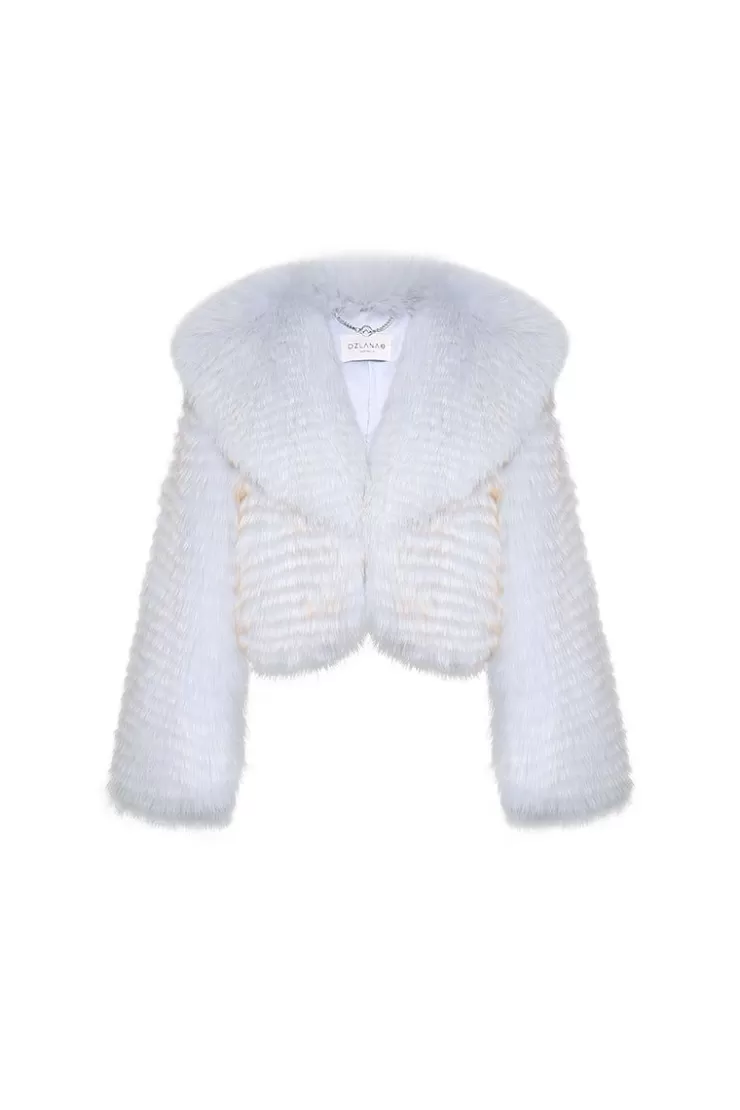 Ozlana Arc Cropped Wide Lapel Fox Fur Jacket (Blue) | Women Full Fur Jackets