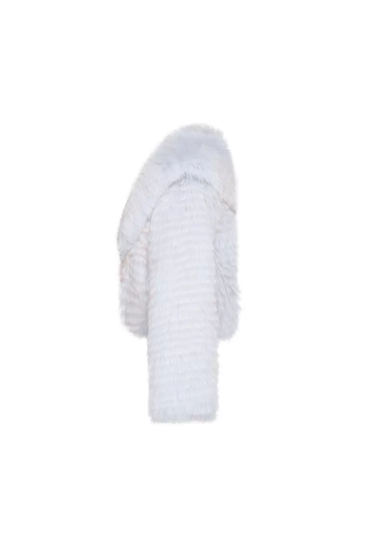 Ozlana Arc Cropped Wide Lapel Fox Fur Jacket (Blue) | Women Full Fur Jackets