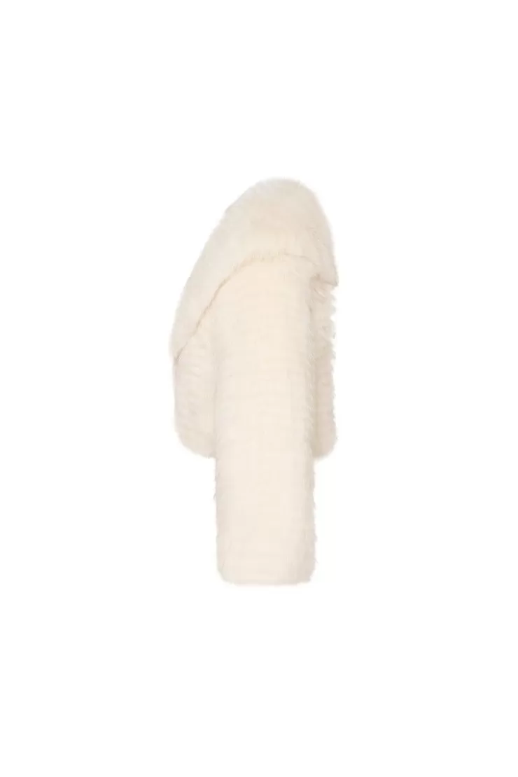 Ozlana Arc Cropped Wide Lapel Fox Fur Jacket (Cream) | Women Full Fur Jackets