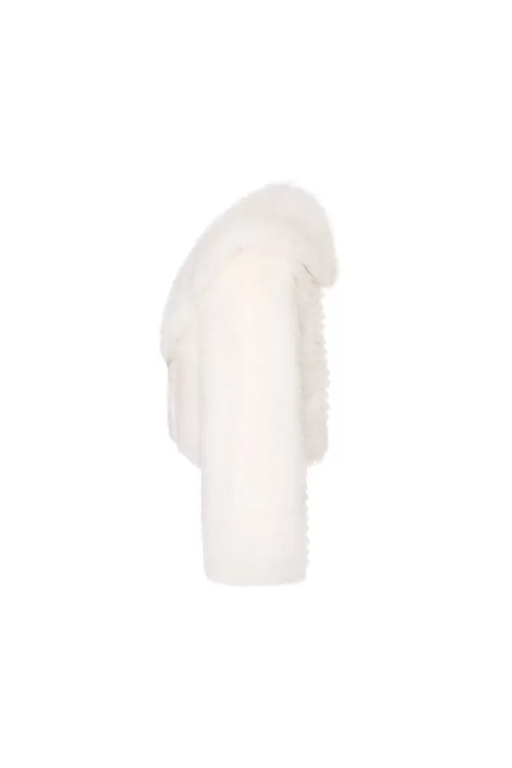 Ozlana Arc Cropped Wide Lapel Fox Fur Jacket (Cream) | Women Full Fur Jackets