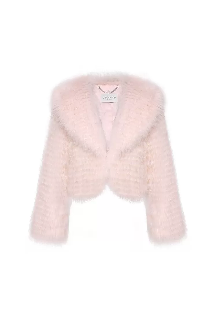 Ozlana Arc Cropped Wide Lapel Fox Fur Jacket (Pink) | Women Full Fur Jackets