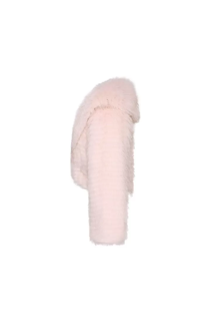 Ozlana Arc Cropped Wide Lapel Fox Fur Jacket (Pink) | Women Full Fur Jackets
