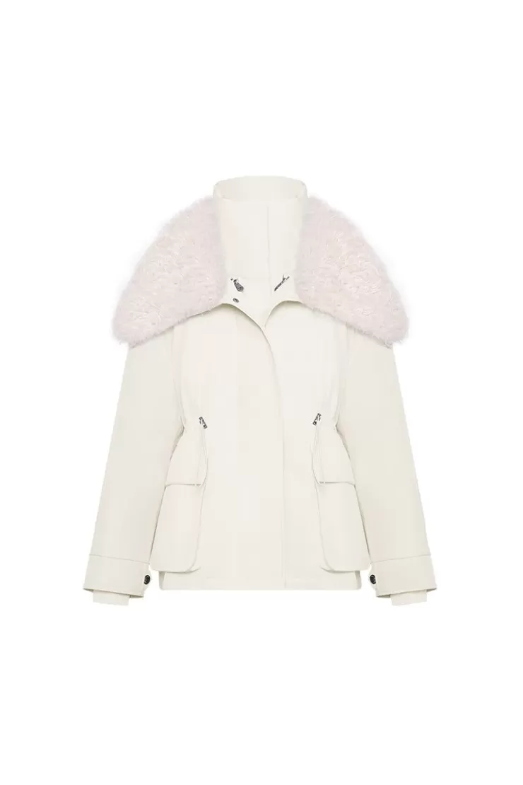 Ozlana Avenue Wool Shearling Collar Multi-Wear Down Jacket(Cream) | Women Down Puffer Jackets