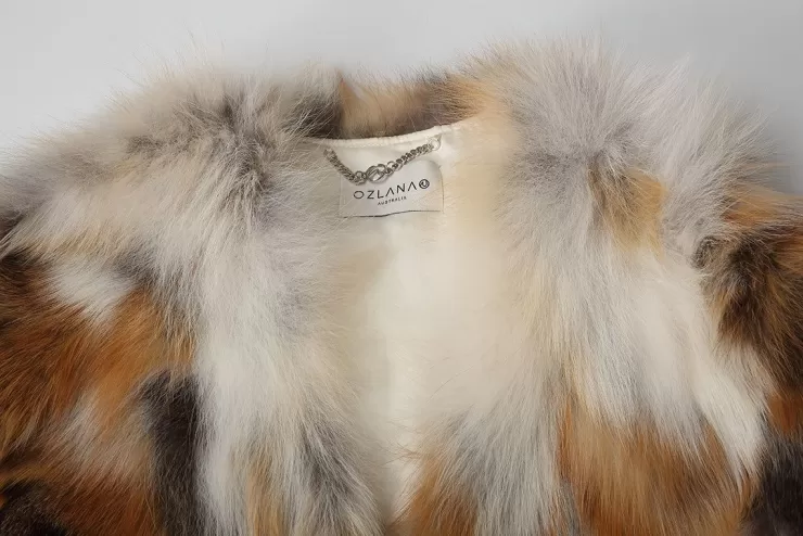 Ozlana Backstage V Neck Fox Fur Jacket (Cream Brown) | Women Full Fur Jackets