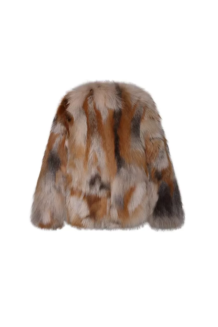 Ozlana Backstage V Neck Fox Fur Jacket (Pink Brown) | Women Full Fur Jackets