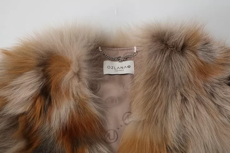 Ozlana Backstage V Neck Fox Fur Jacket (Pink Brown) | Women Full Fur Jackets