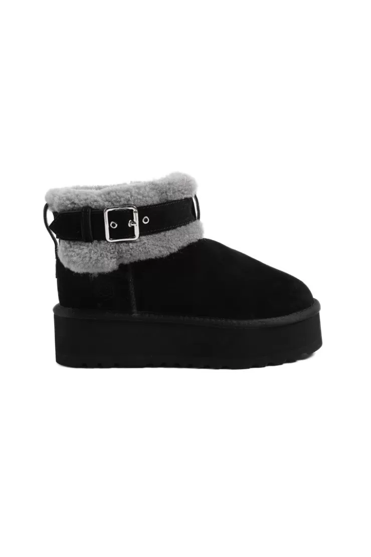 Ozlana Belted Suede Platform Boots (Black) | Women Shoes