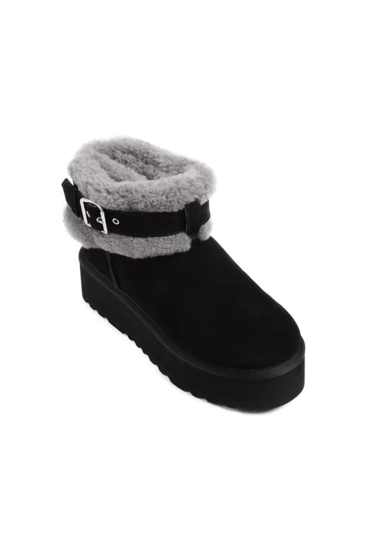 Ozlana Belted Suede Platform Boots (Black) | Women Shoes
