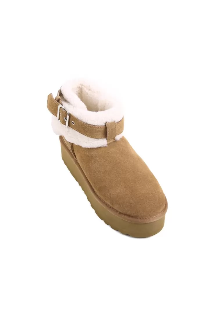 Ozlana Belted Suede Platform Boots (Chestnut) | Women Shoes