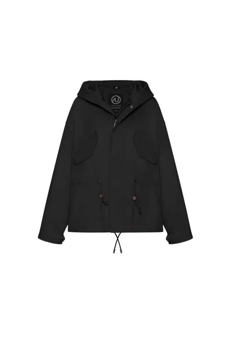Ozlana Black Short Oversize Parka+Blue Rabbit Fur/Raccoon Fur | Women Classic & Designer Parkas
