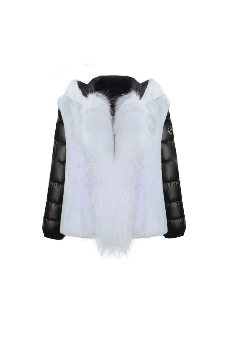 Ozlana Black Short Oversize Parka+Blue Rabbit Fur/Raccoon Fur | Women Classic & Designer Parkas