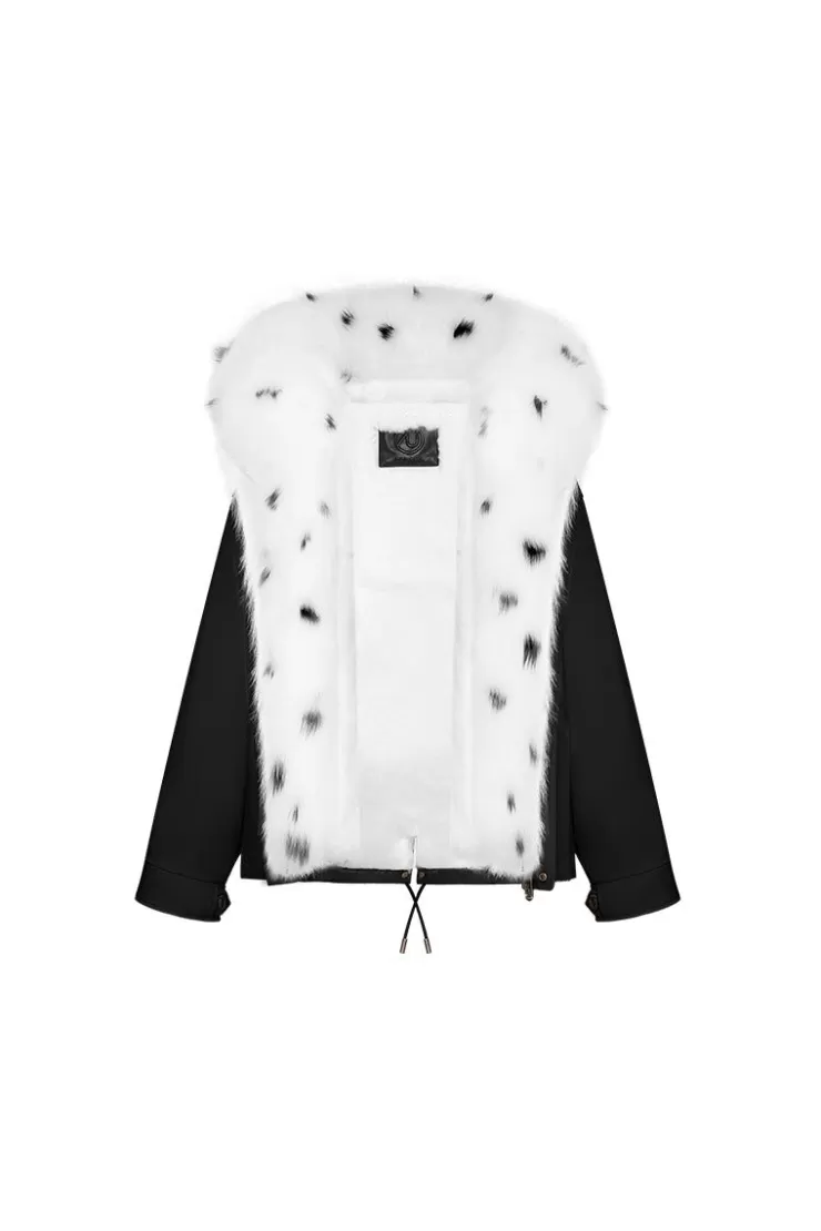 Ozlana Black Short Oversize Parka+White Polar Fox | Women Classic & Designer Parkas
