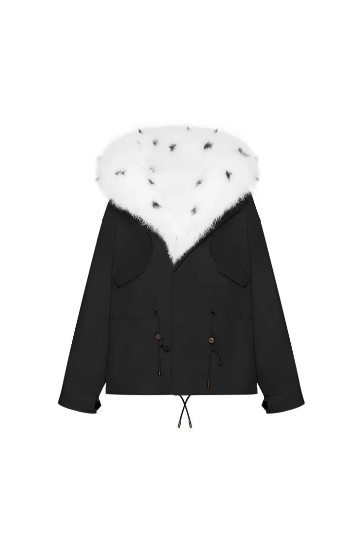 Ozlana Black Short Oversize Parka+White Polar Fox | Women Classic & Designer Parkas
