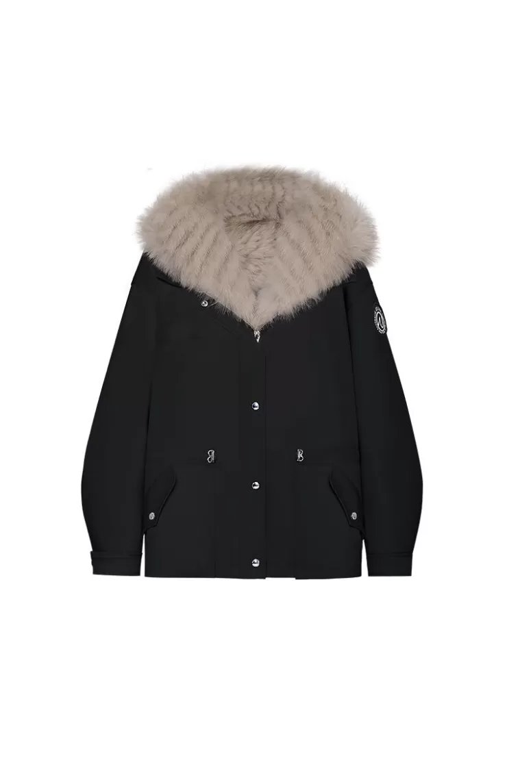 Ozlana Black Transform Parka +Mocha Hooded Fur Coat | Women Classic & Designer Parkas