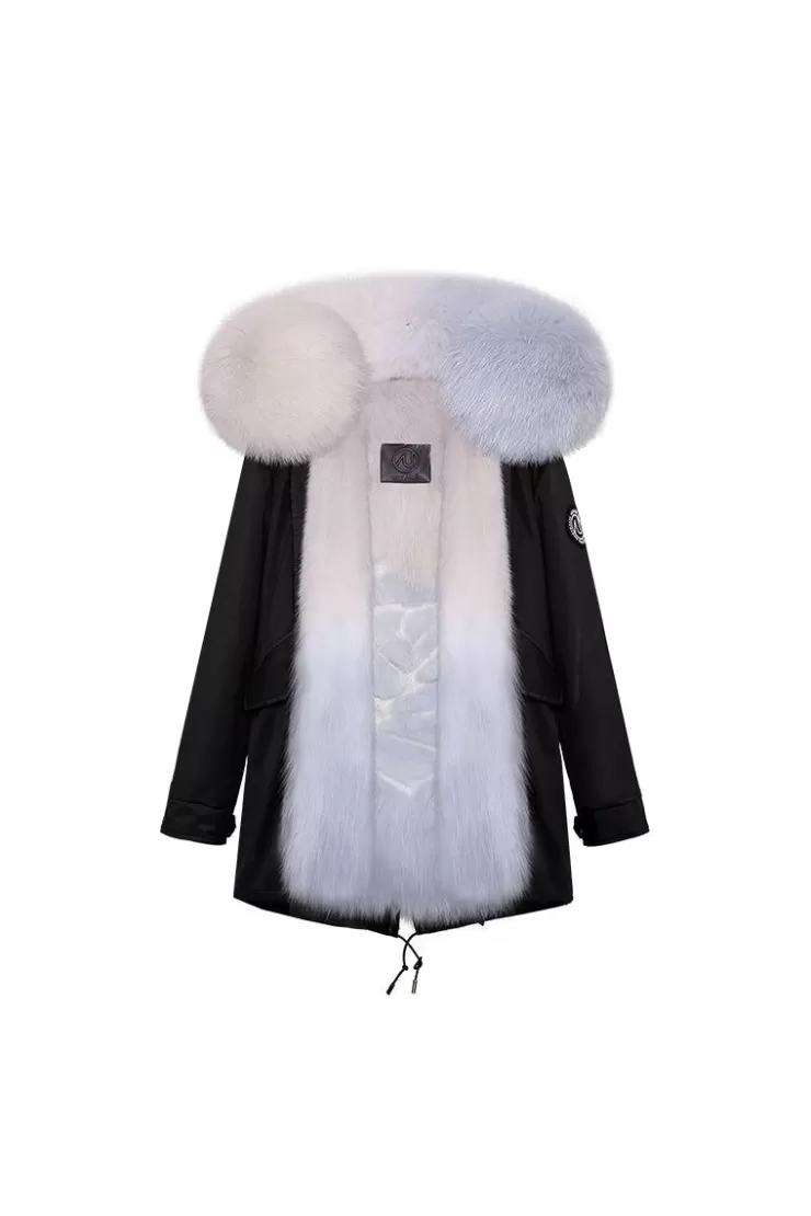 Ozlana Black+Blue Gradient Flower | Women Classic & Designer Parkas
