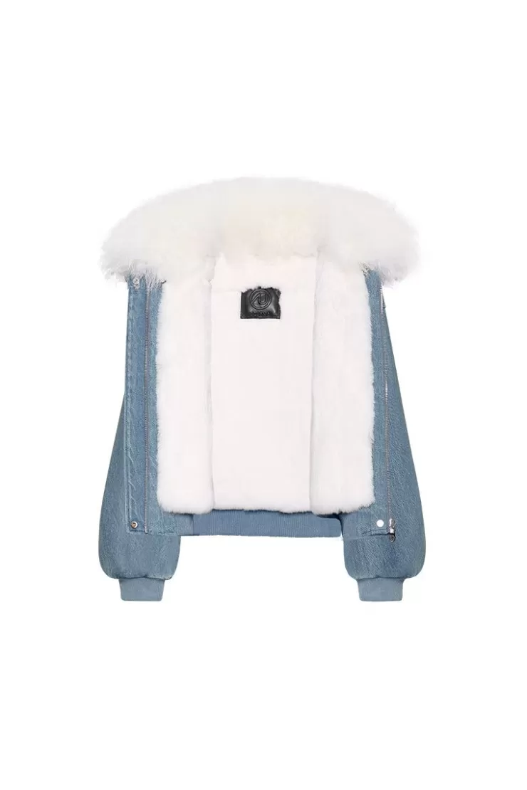 Ozlana Blue Short Denim Parka | Women Classic & Designer Parkas