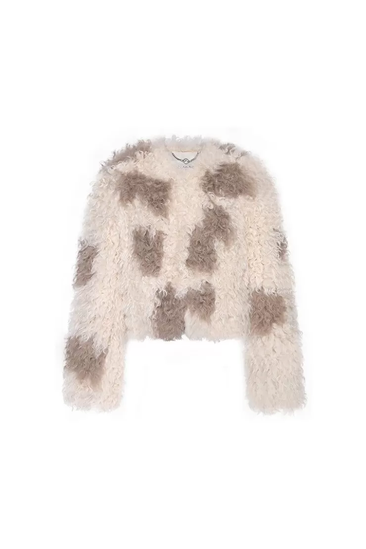 Ozlana Bubble Round Neck Shearling Wool Jacket (Apricot) | Women Wool Shearling Jackets