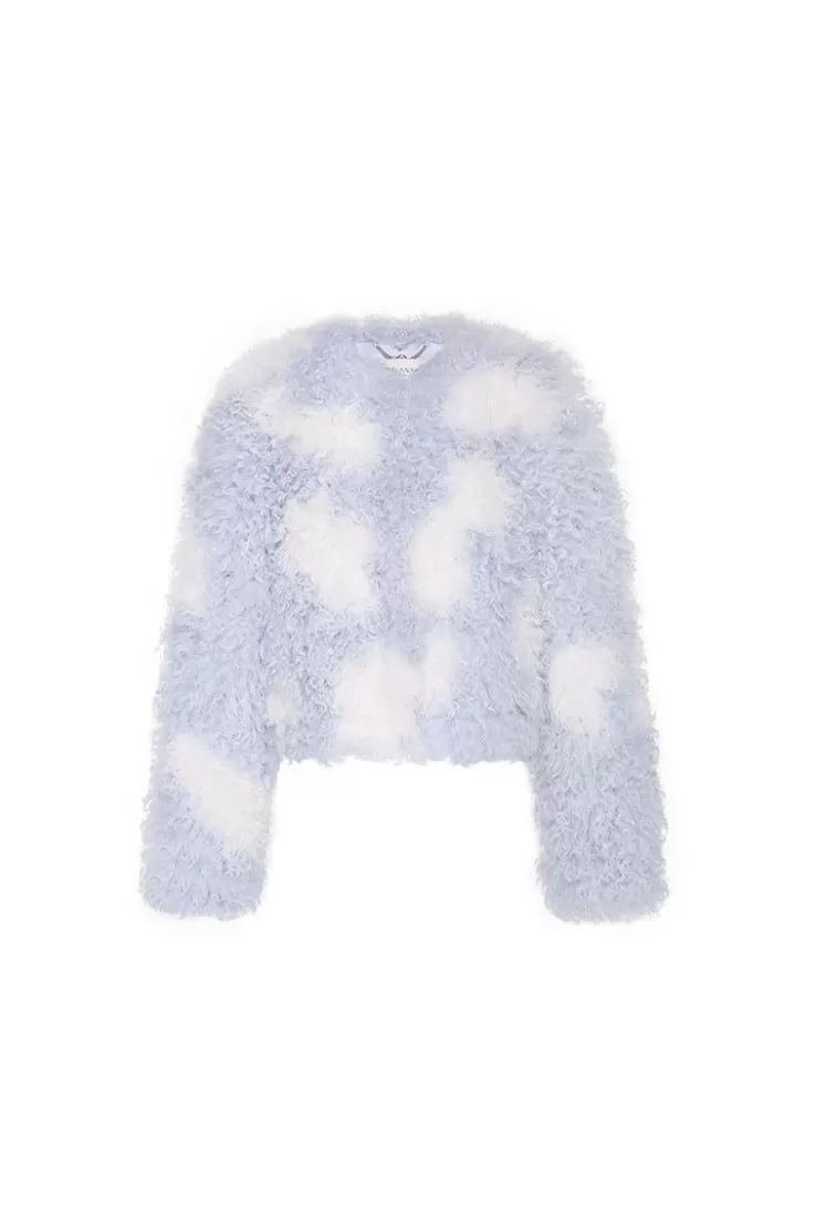 Ozlana Bubble Round Neck Shearling Wool Jacket(Blue) | Women Full Fur Jackets