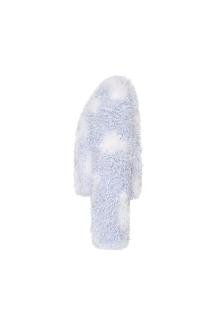 Ozlana Bubble Round Neck Shearling Wool Jacket(Blue) | Women Full Fur Jackets