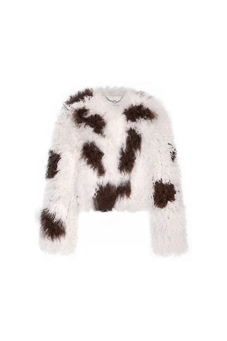 Ozlana Bubble Round Neck Shearling Wool Jacket(Brown) | Women Full Fur Jackets