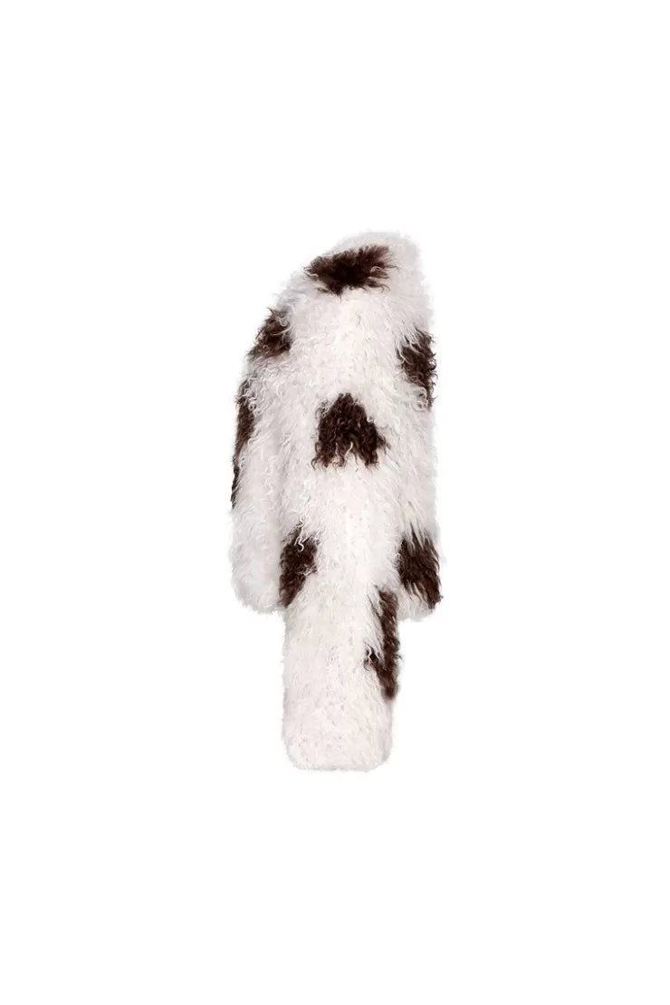 Ozlana Bubble Round Neck Shearling Wool Jacket(Brown) | Women Full Fur Jackets
