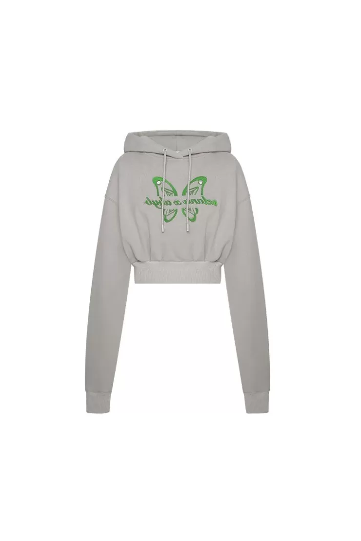 Ozlana Butterfly Print High-Waist Hoodie(Grey) | Women Tops