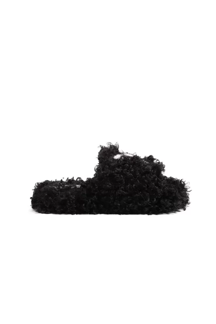 Ozlana Butterfly Wool Faux Fur Slippers(Black) | Women Shoes