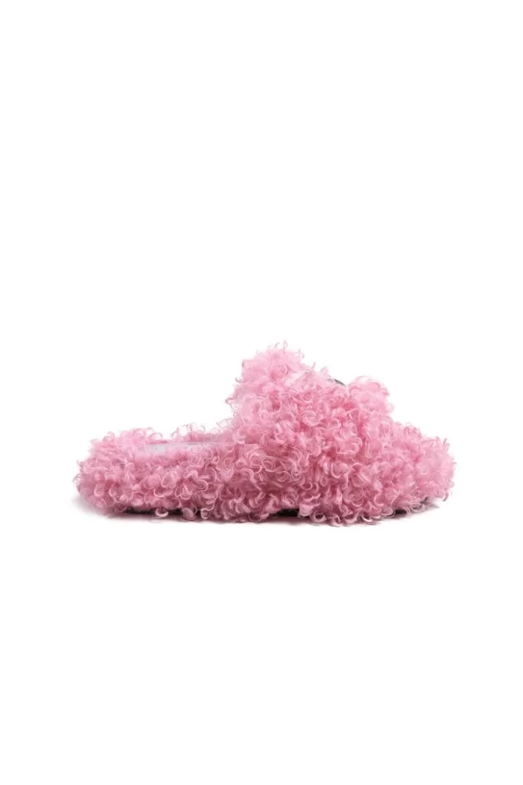 Ozlana Butterfly Wool Faux Fur Slippers(Pink) | Women Shoes