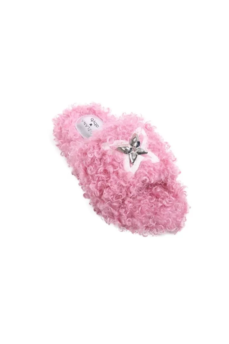 Ozlana Butterfly Wool Faux Fur Slippers(Pink) | Women Shoes
