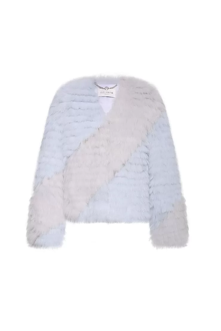 Ozlana Chandelier Crystal Fringe Fox Fur Jacket (Blue Diagonal) | Women Full Fur Jackets