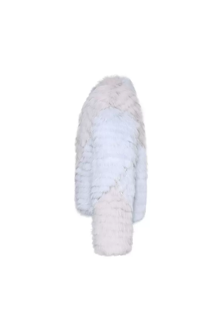 Ozlana Chandelier Crystal Fringe Fox Fur Jacket (Blue Diagonal) | Women Full Fur Jackets