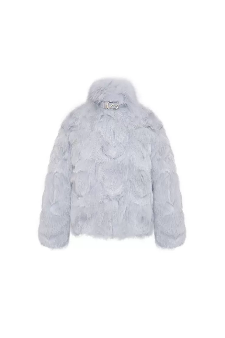 Ozlana Classic Buckle Collar Fox Fur Jacket (Blue) | Women Full Fur Jackets