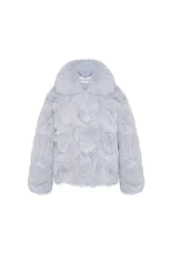 Ozlana Classic Buckle Collar Fox Fur Jacket (Blue) | Women Full Fur Jackets