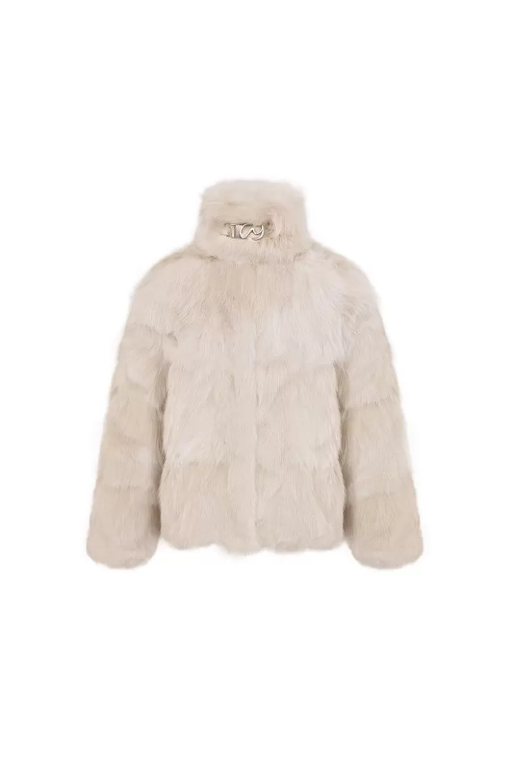 Ozlana Classic Buckle Collar Fox Fur Jacket (Cream) | Women Full Fur Jackets