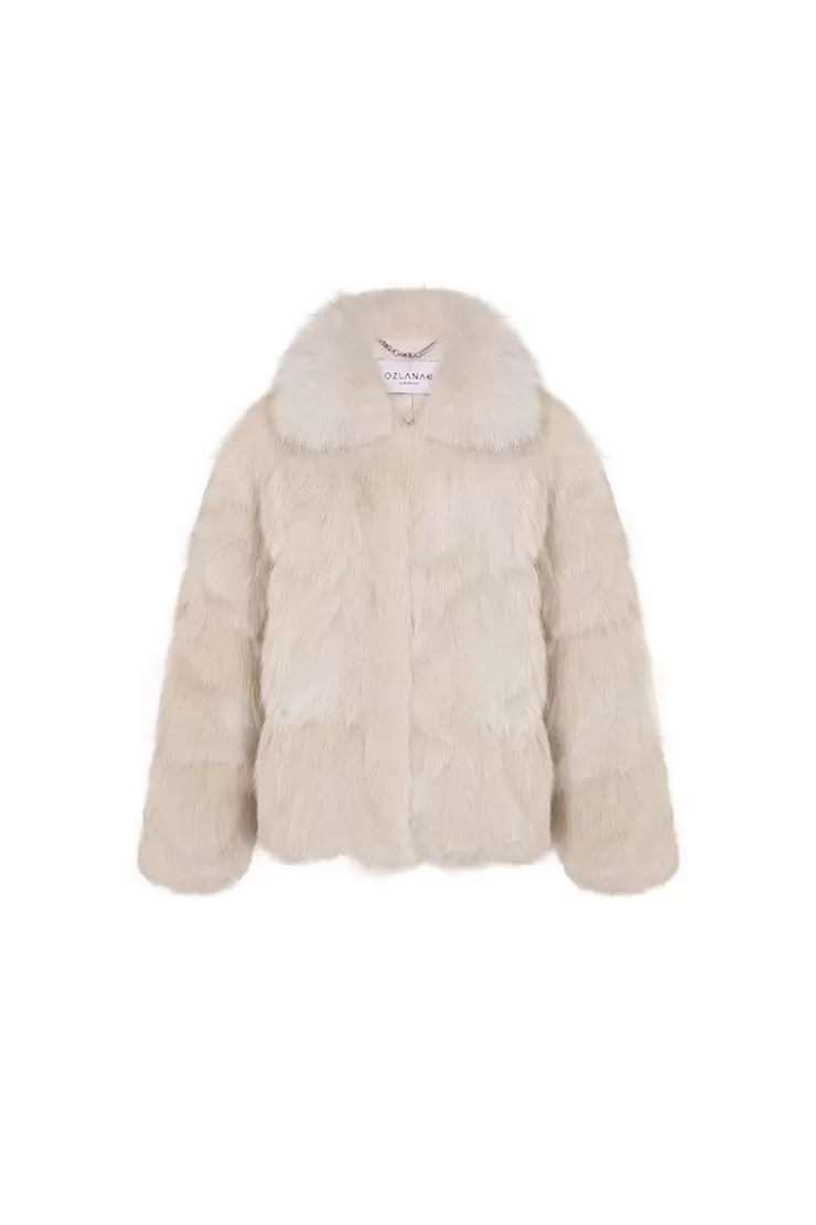 Ozlana Classic Buckle Collar Fox Fur Jacket (Cream) | Women Full Fur Jackets
