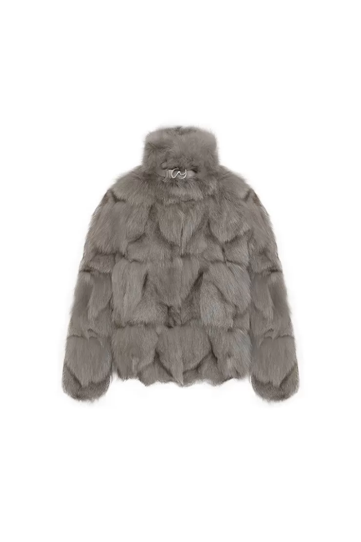 Ozlana Classic Buckle Collar Fox Fur Jacket (Dark Grey) | Women Full Fur Jackets