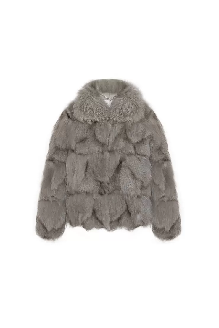 Ozlana Classic Buckle Collar Fox Fur Jacket (Dark Grey) | Women Full Fur Jackets