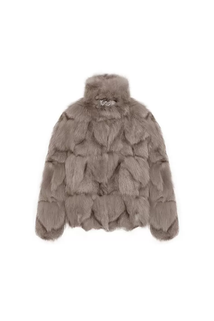 Ozlana Classic Buckle Collar Fox Fur Jacket (Mocha) | Women Full Fur Jackets