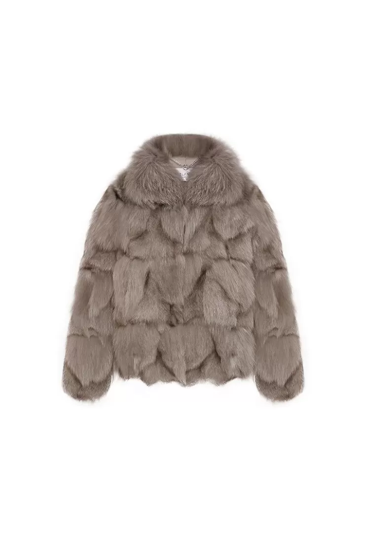 Ozlana Classic Buckle Collar Fox Fur Jacket (Mocha) | Women Full Fur Jackets