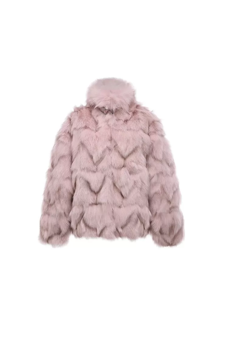 Ozlana Classic Buckle Collar Fox Fur Jacket (Pink) | Women Full Fur Jackets