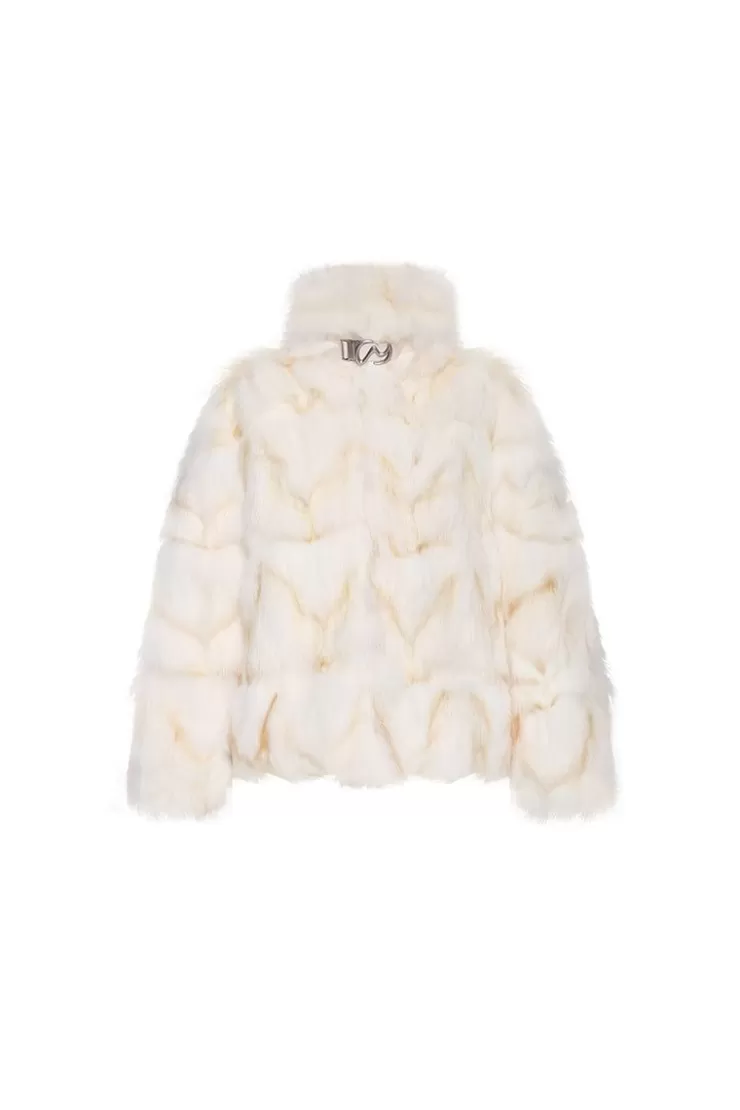 Ozlana Classic Buckle Collar Fox Fur Jacket (White) | Women Omniverse: Milan Runway Collection